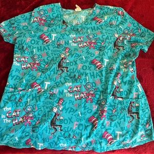 Xl cat in the hat scrub shirt